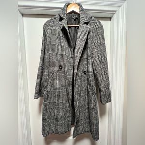 Lulus Chilly Out Black and White Glen Plaid Long Coat S